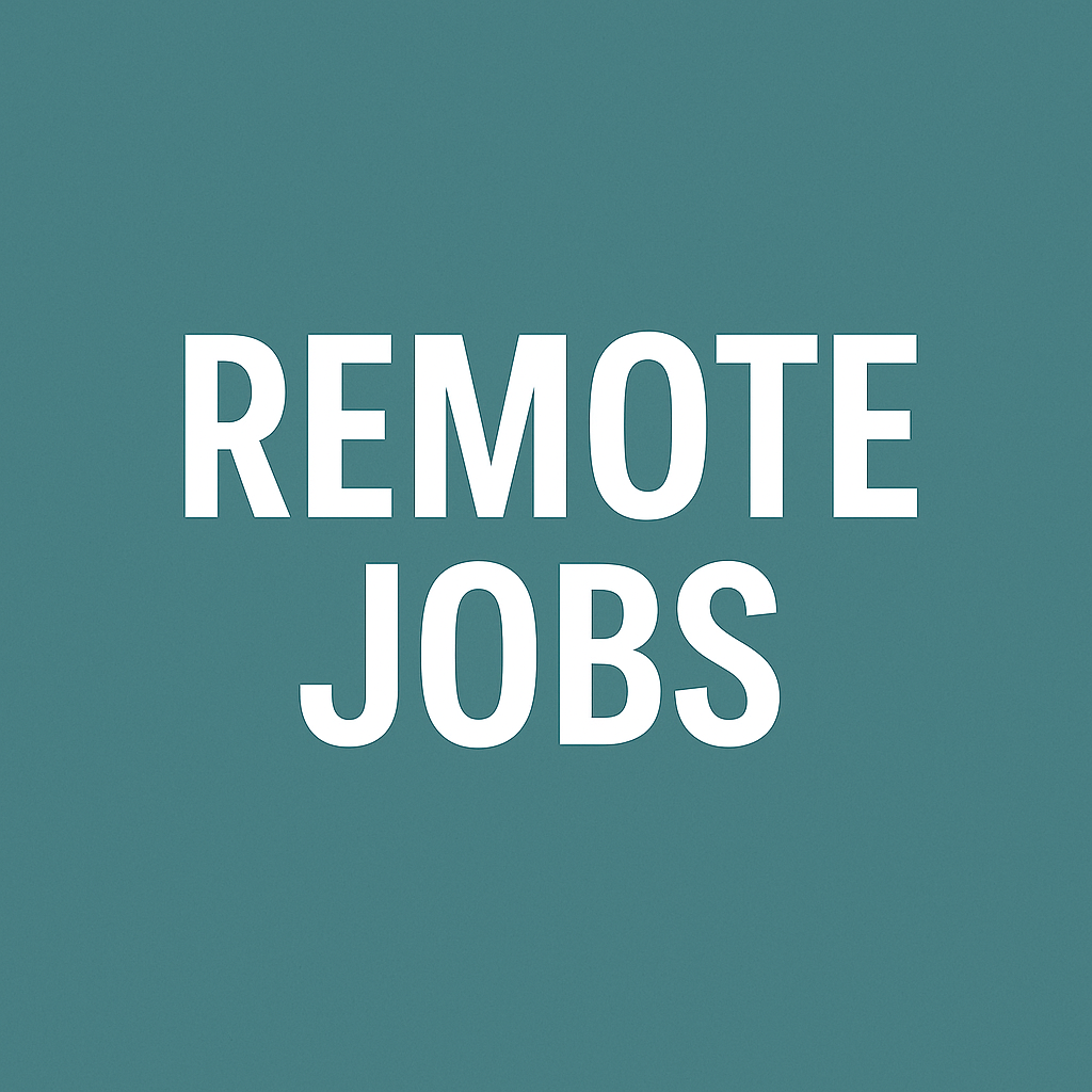 Bold white text ‘REMOTE JOBS’ centered on a teal background in a clean, minimalist graphic.
